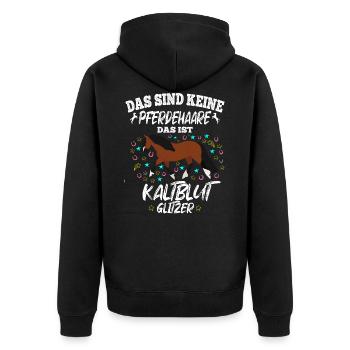 Das sind keine Pferdehaare Das ist Kaltblut - Unisex Premium Bio Zip Hoodie - Schwarz - Hinten - Nico (187cm)
