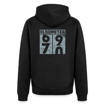 70th Birthday - Unisex Premium Organic Zip Hoodie - black - Back - Nico (187cm)