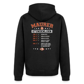 Maurer Stundenlohn 01 - Unisex Premium Bio Zip Hoodie - Schwarz - Hinten - Nico (187cm)