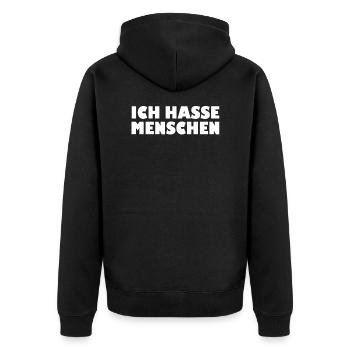 Ich hasse Menschen - Unisex Premium Bio Zip Hoodie - Schwarz - Hinten - Nico (187cm)
