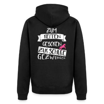 Zum Reiten Geboren Spruch Pferde - Unisex Premium Bio Zip Hoodie - Schwarz - Hinten - Nico (187cm)