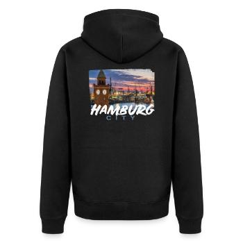 Hamburg - Unisex Premium Bio Zip Hoodie - Schwarz - Hinten - Nico (187cm)