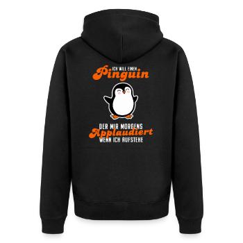 Ich Will Einen Pinguin Der Applaudiert Spruch - Unisex Premium Bio Zip Hoodie - Schwarz - Hinten - Nico (187cm)