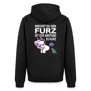 Einhorn Furz furzen Meme pupsen Einhorn Spaß Gag - Unisex Premium Bio Zip Hoodie - Schwarz - Hinten - Nico (187cm)