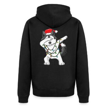 Dabbing Dog Husky Santa Christmas Tree Christmas Xm - Unisex Premium Organic Zip Hoodie - black - Back - Nico (187cm)