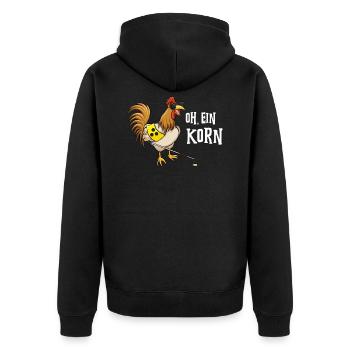 Blindes Huhn findet Korn Internet Meme Nerd Spruch - Unisex Premium Bio Zip Hoodie - Schwarz - Hinten - Nico (187cm)