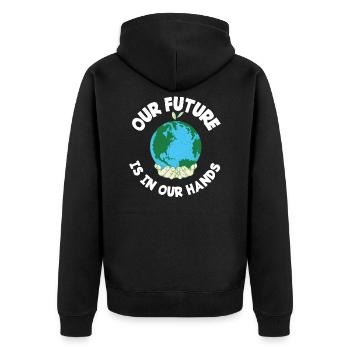 Die Zukunft Liegt In Unseren Händen Umweltschutz - Unisex Premium Bio Zip Hoodie - Schwarz - Hinten - Nico (187cm)