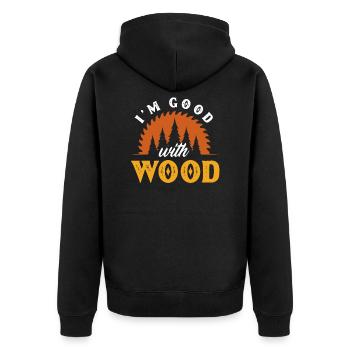 Lustige Holzarbeiter Tischler Schreiner Holzfäller - Unisex Premium Bio Zip Hoodie - Schwarz - Hinten - Nico (187cm)