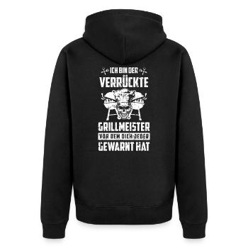 Ich bin der verrückte Grillmeister Totenkopf Grill - Unisex Premium Bio Zip Hoodie - Schwarz - Hinten - Nico (187cm)