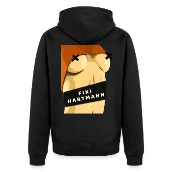 FIXIHARTMANN - Unisex Premium Bio Zip Hoodie - Schwarz - Hinten - Nico (187cm)