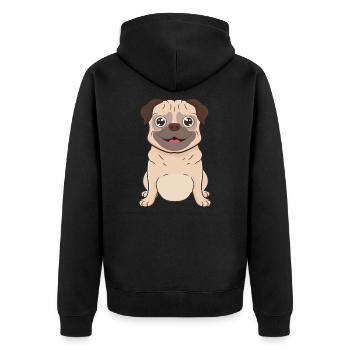 Mops Hund - Unisex Premium Bio Zip Hoodie - Schwarz - Hinten - Nico (187cm)