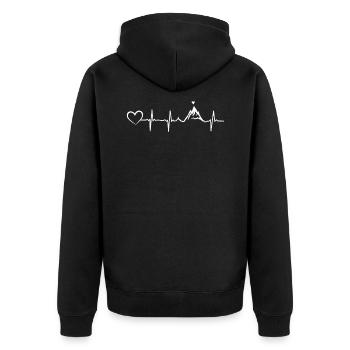 Berg Herz Herzschlag Heartbeat EKG Puls - Unisex Premium Bio Zip Hoodie - Schwarz - Hinten - Nico (187cm)