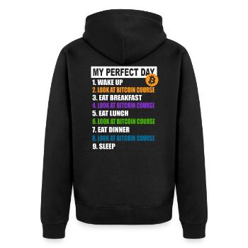 My Perfect Day Bitcoin - Cryptocurrency Daily Schedule - Unisex Premium Organic Zip Hoodie - black - Back - Nico (187cm)