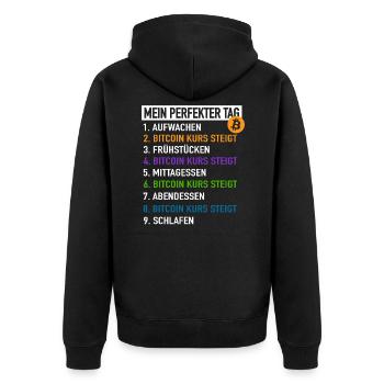 Bitcoin Mon jour parfait - Bitcoin cours en hausse - Veste à capuche bio Premium Unisexe - noir - Dos - Nico (187cm)