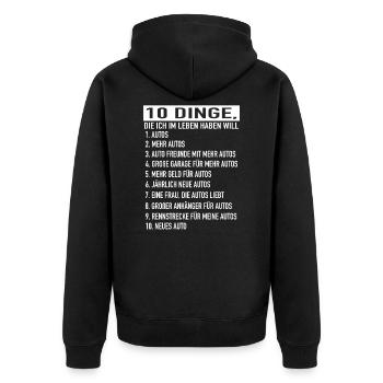 Auto Bibel - 10 Dinge, die ich im leben haben will - Unisex Premium Bio Zip Hoodie - Schwarz - Hinten - Nico (187cm)