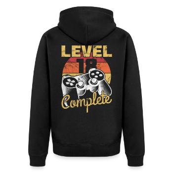 18. Geburtstag Gamer "Level 18 Complete" - Unisex Premium Bio Zip Hoodie - Schwarz - Hinten - Nico (187cm)