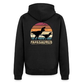 Papasaurus Dinosaurier Kinder Dinos Geschenk - Unisex Premium Bio Zip Hoodie - Schwarz - Hinten - Nico (187cm)