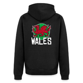 Wales - Unisex Premium Bio Zip Hoodie - Schwarz - Hinten - Nico (187cm)