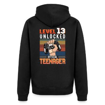 13. Geburtstag Jungen Teenager Geburtstag Gamer - Unisex Premium Bio Zip Hoodie - Schwarz - Hinten - Nico (187cm)