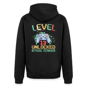 13. Geburtstag Jungen Teenager Geburtstag Gamer - Unisex Premium Bio Zip Hoodie - Schwarz - Hinten - Nico (187cm)