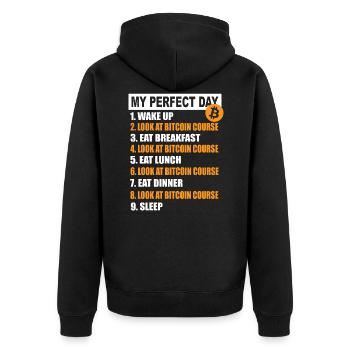 My Perfect Day Bitcoin - crypto-monnaie plan journalier - Veste à capuche bio Premium Unisexe - noir - Dos - Nico (187cm)