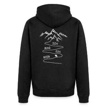 Berg Wandern Alpen Trekking Bier Spruch - Unisex Premium Bio Zip Hoodie - Schwarz - Hinten - Nico (187cm)