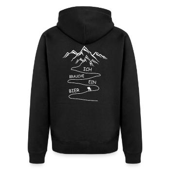 Lustiger Spruch Berg Wandern Trekking Bier - Unisex Premium Bio Zip Hoodie - Schwarz - Hinten - Nico (187cm)