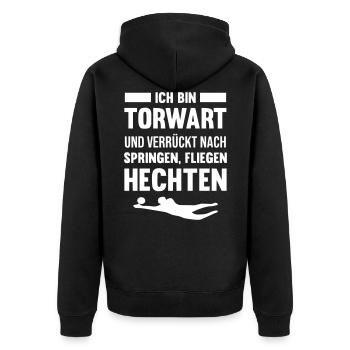 Torwart oder Torhüter - Unisex Premium Bio Zip Hoodie - Schwarz - Hinten - Nico (187cm)