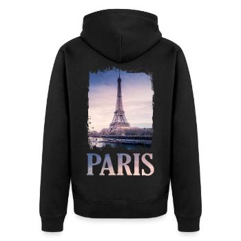 Paris Frankreich France Eiffelturm Eiffel Tower - Unisex Premium Bio Zip Hoodie - Schwarz - Hinten - Nico (187cm)