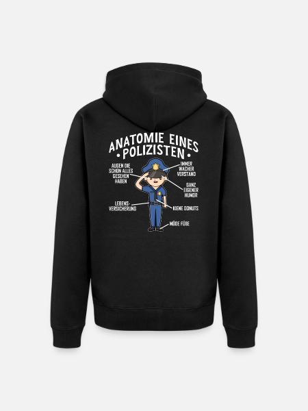 Polizist Anatomie Witziges Polizei Kollege - Unisex Premium Bio Zip Hoodie - Schwarz