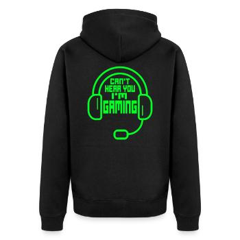 Gaming Headset Nerd - CAN'T HEAR YOU I'M GAMING - Unisex Premium Bio Zip Hoodie - Schwarz - Hinten - Nico (187cm)