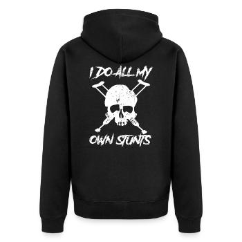 I Do All My Own Stunts Skull with Crutches - Unisex Premium Organic Zip Hoodie - black - Back - Nico (187cm)