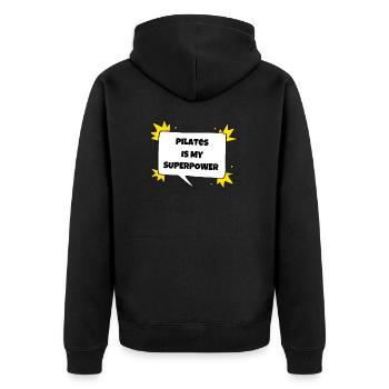 Pilates ist meine Supermacht. - Unisex Premium Bio Zip Hoodie - Schwarz - Hinten - Nico (187cm)