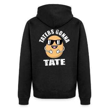 Taters Gonna Tate - Lustige Kartoffel mit Brille - Unisex Premium Bio Zip Hoodie - Schwarz - Hinten - Nico (187cm)