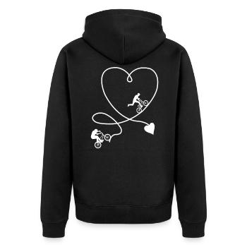 BMX Fahrrad Herz - Unisex Premium Bio Zip Hoodie - Schwarz - Hinten - Nico (187cm)