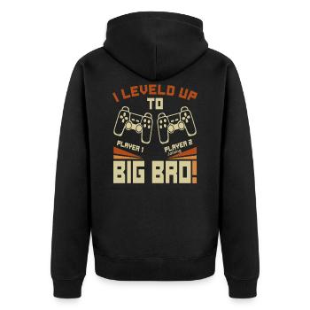 I Leveled Up To Big Bro - Neuer Gaming Bruder - Unisex Premium Bio Zip Hoodie - Schwarz - Hinten - Nico (187cm)