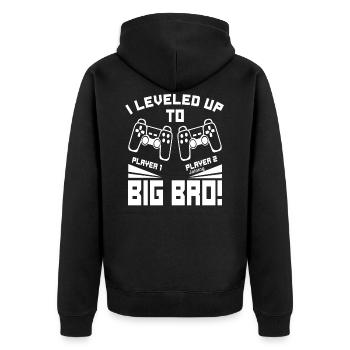 Video Gamer Gaming - I Leveled up to Big Bro - Unisex Premium Bio Zip Hoodie - Schwarz - Hinten - Nico (187cm)