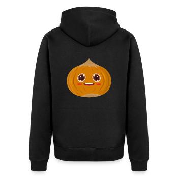 Haselnuss - Unisex Premium Bio Zip Hoodie - Schwarz - Hinten - Nico (187cm)