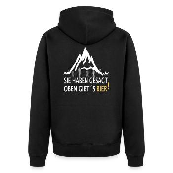 Outdoor Trekking Berg Wandern Bier Spruch - Unisex Premium Bio Zip Hoodie - Schwarz - Hinten - Nico (187cm)