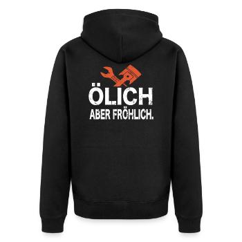 Ölich Aber Fröhlich - Zweirad Mechaniker Motorrad - Unisex Premium Bio Zip Hoodie - Schwarz - Hinten - Nico (187cm)