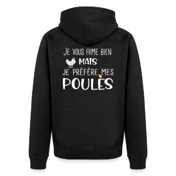 Poules poule poulailler ferme. Cadeau humour - Veste à capuche bio Premium Unisexe - noir - Dos - Nico (187cm)