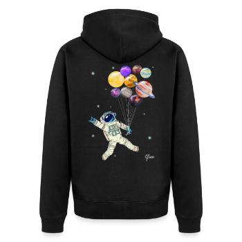 Astronaut Planeten - Unisex Premium Bio Zip Hoodie - Schwarz - Hinten - Nico (187cm)