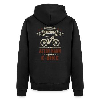 E-Bike Fahrrad Alter Mann eBike Elektrofahrrad - Unisex Premium Bio Zip Hoodie - Schwarz - Hinten - Nico (187cm)