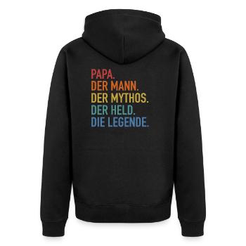 Papa Mann Mythos Held Legende - Daddy Vatertag - Unisex Premium Bio Zip Hoodie - Schwarz - Hinten - Nico (187cm)