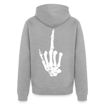 middle finger - Unisex Premium Organic Zip Hoodie - heather grey - Back - Nico (187cm)