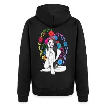 Blumen Frühling Fantasy sexy Girl Frühlingsanfang - Unisex Premium Bio Zip Hoodie - Schwarz - Hinten - Nico (187cm)