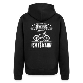 Ohne E-Bike Fahrrad - Mountainbike Radfahrer - Unisex Premium Bio Zip Hoodie - Schwarz - Hinten - Nico (187cm)