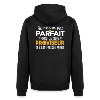 Proviseur Homme Cadeau Métier Ecole Collège Humour - Veste à capuche bio Premium Unisexe - noir - Dos - Nico (187cm)
