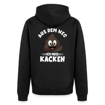 Aus dem weg ich muss Kacken - Unisex Premium Bio Zip Hoodie - Schwarz - Hinten - Nico (187cm)