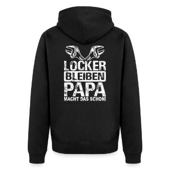Locker bleiben Papa macht das schon Heimwerker Dad - Unisex Premium Bio Zip Hoodie - Schwarz - Hinten - Nico (187cm)